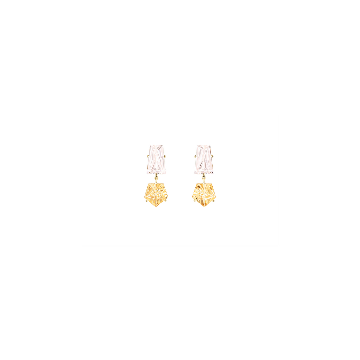 KLAR drop earrings in 18k yellow gold, morganites and citrines