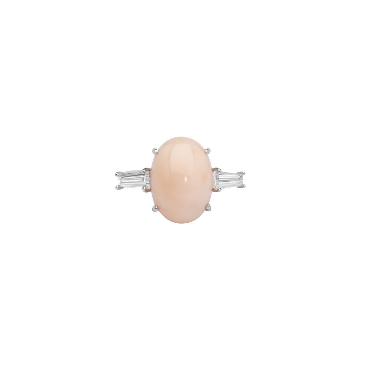 CLEAR PINK ring in 950 platinum, Pink pacific coral and diamonds