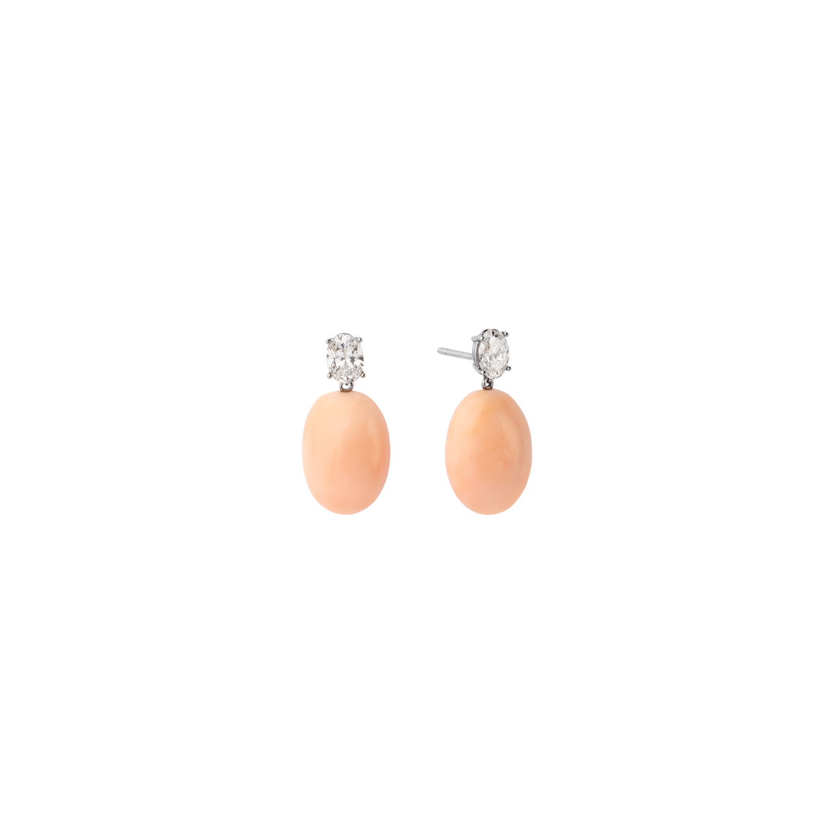 CLEAR PINK earrings in 950 platinum, Pink pacific coral and diamonds