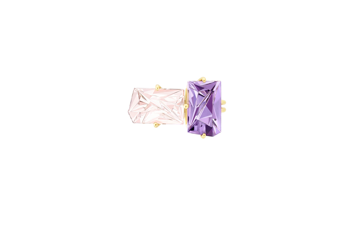 KLAR ring in 18k yellow gold, morganite, amethyst