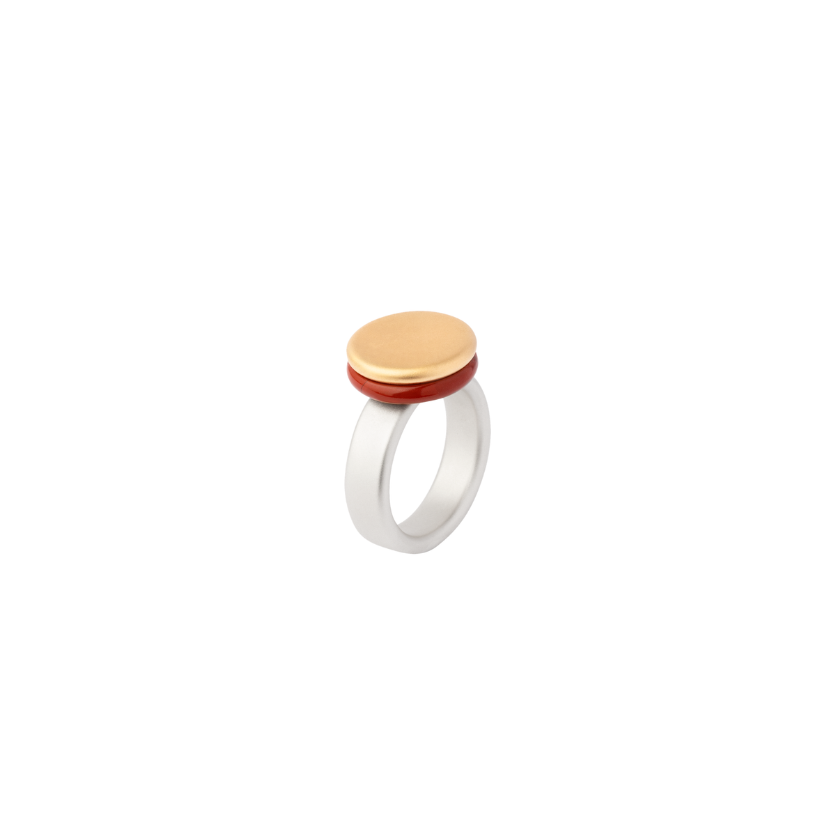 BAU ring in sterling silver, 18k yellow gold, red jasper