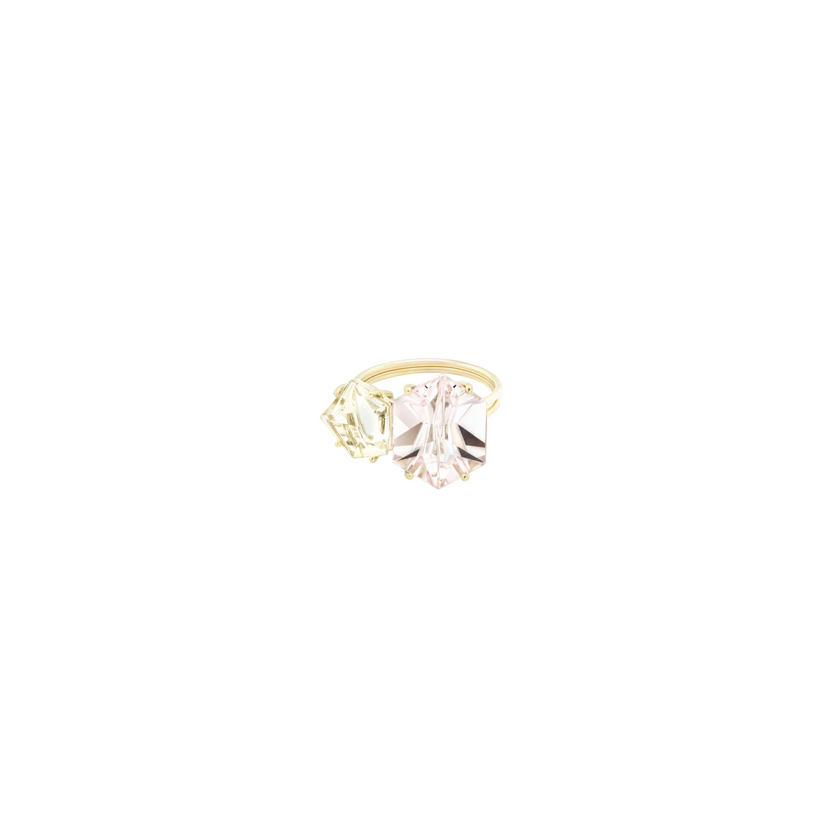 KLAR ring in 18k yellow gold, golden beryl and morganite