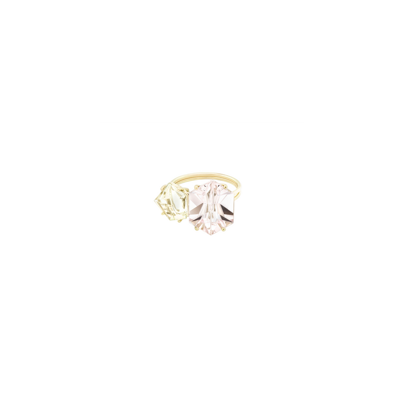 KLAR ring in 18k yellow gold, golden beryl and morganite