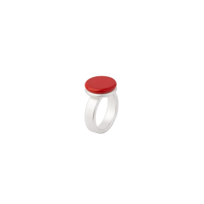 BAU ring in sterling silver, red synthetic coral
