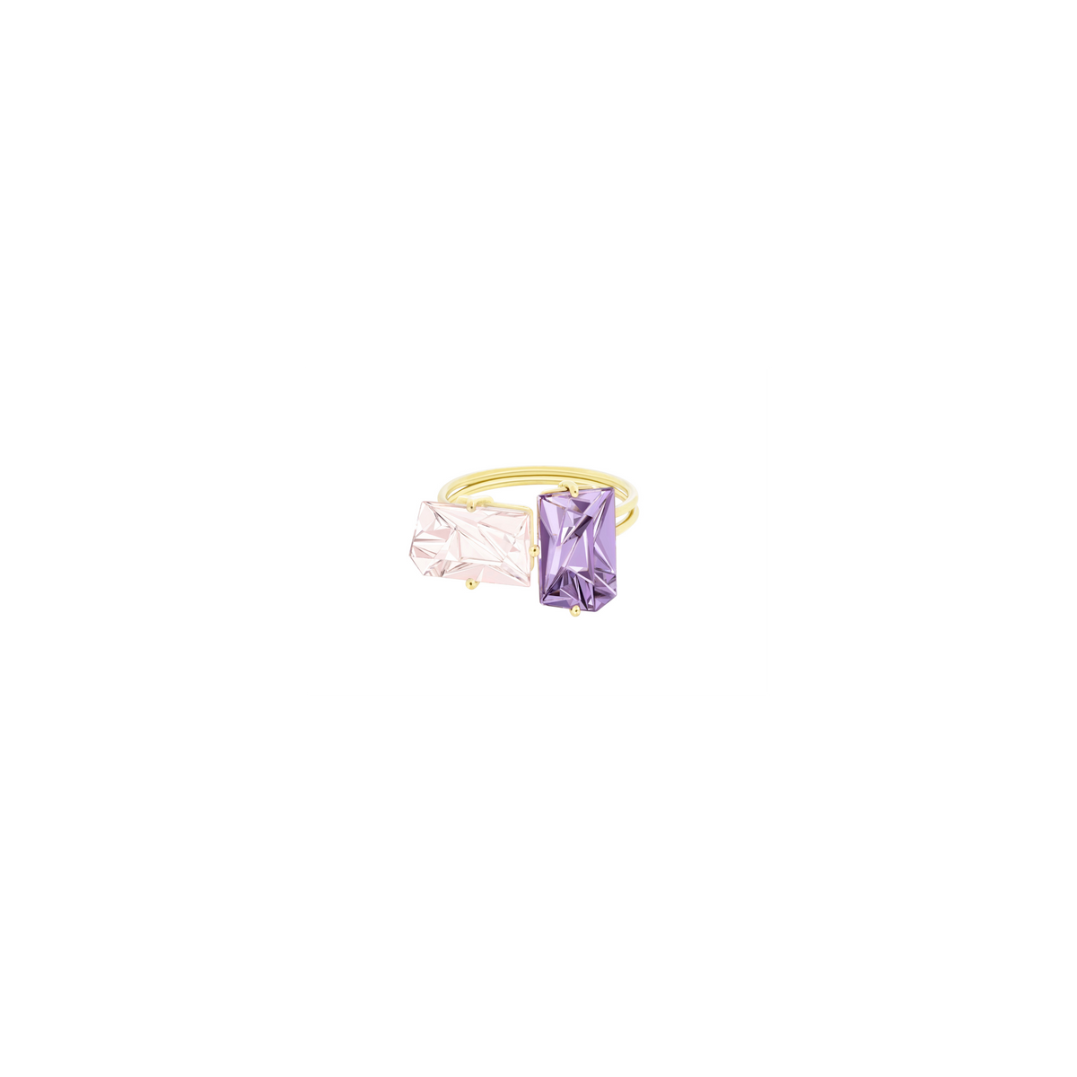 KLAR ring in 18k yellow gold, morganite, amethyst