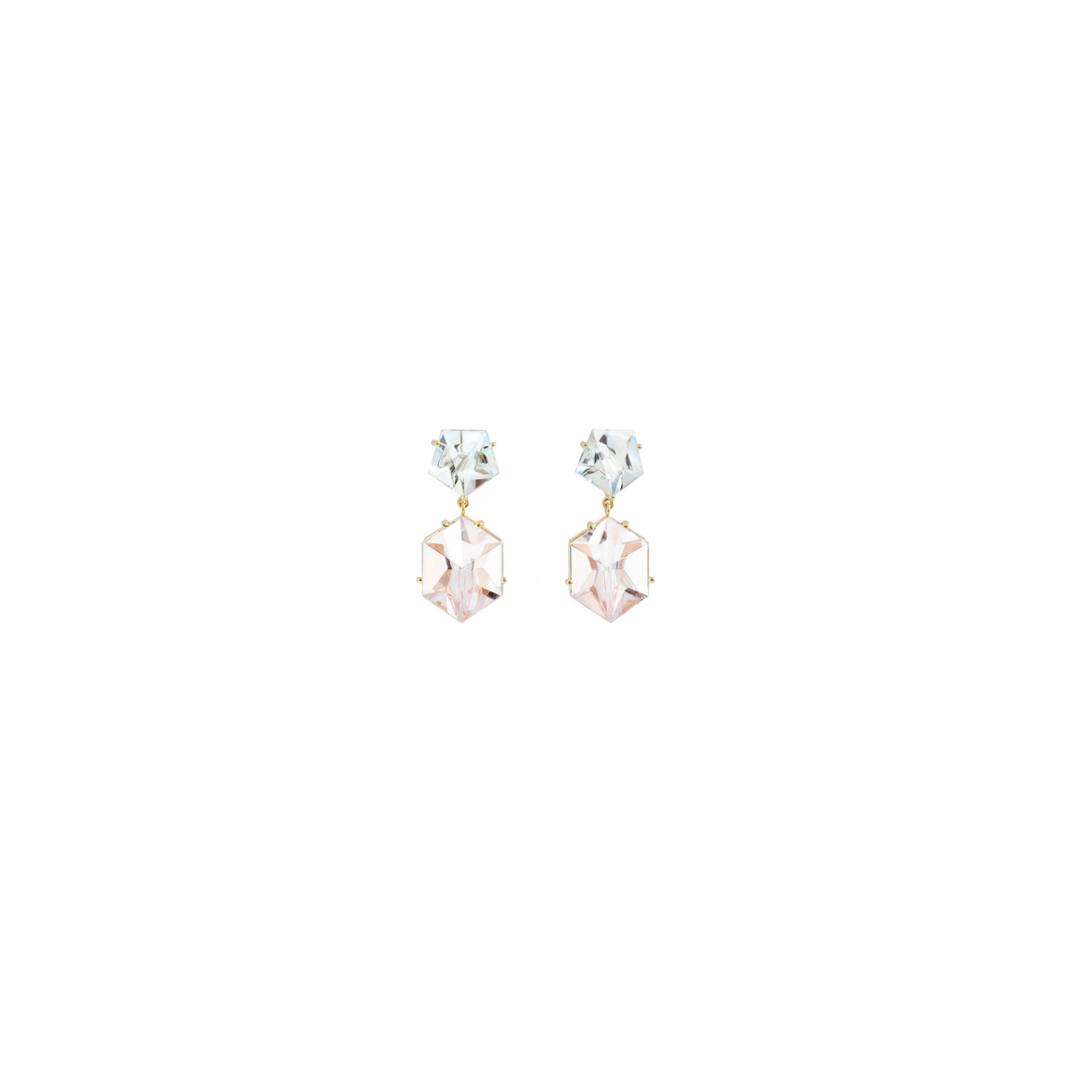 KLAR drop earrings in 18k yellow gold, aquamarines and morganites