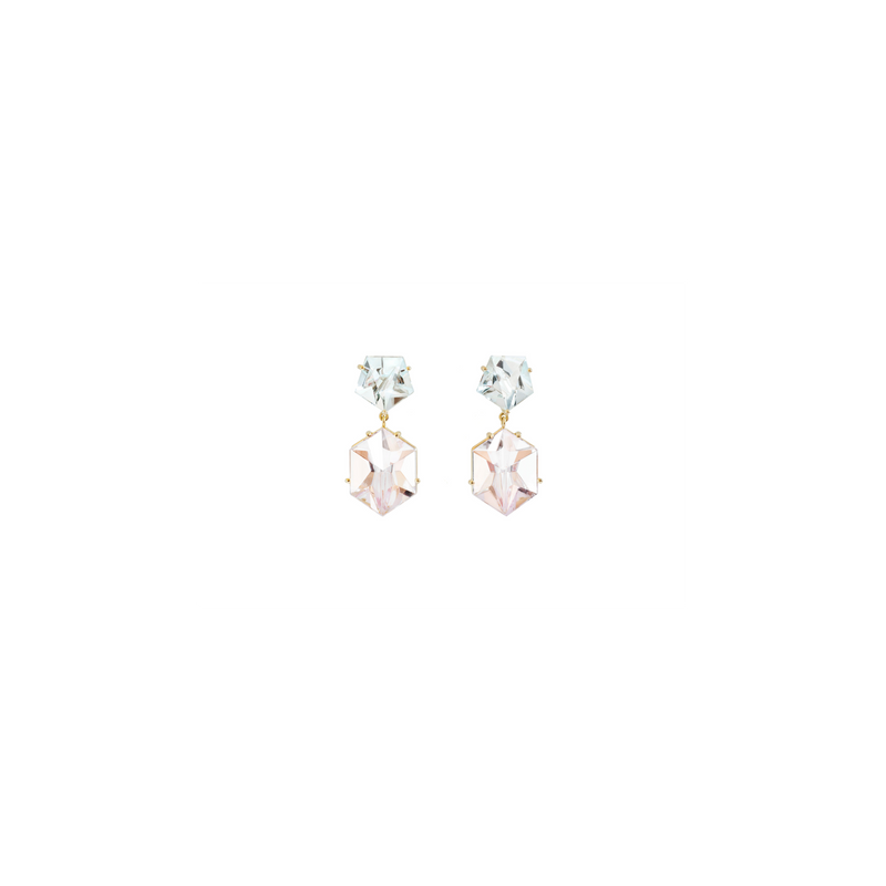 KLAR drop earrings in 18k yellow gold, aquamarines and morganites