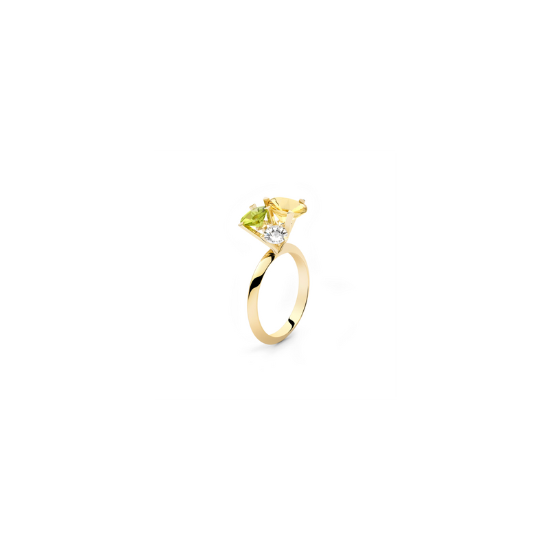 THIRD SPIRIT ring in 18k yellow gold, golden beryl, peridot and diamond