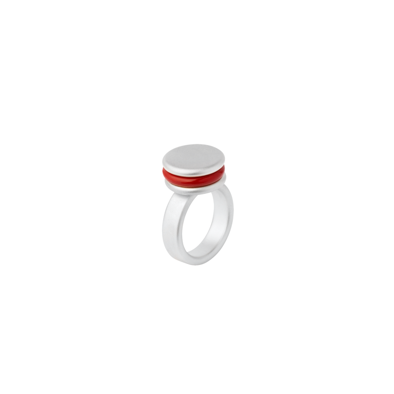 BAU ring in sterling silver, red synthetic coral