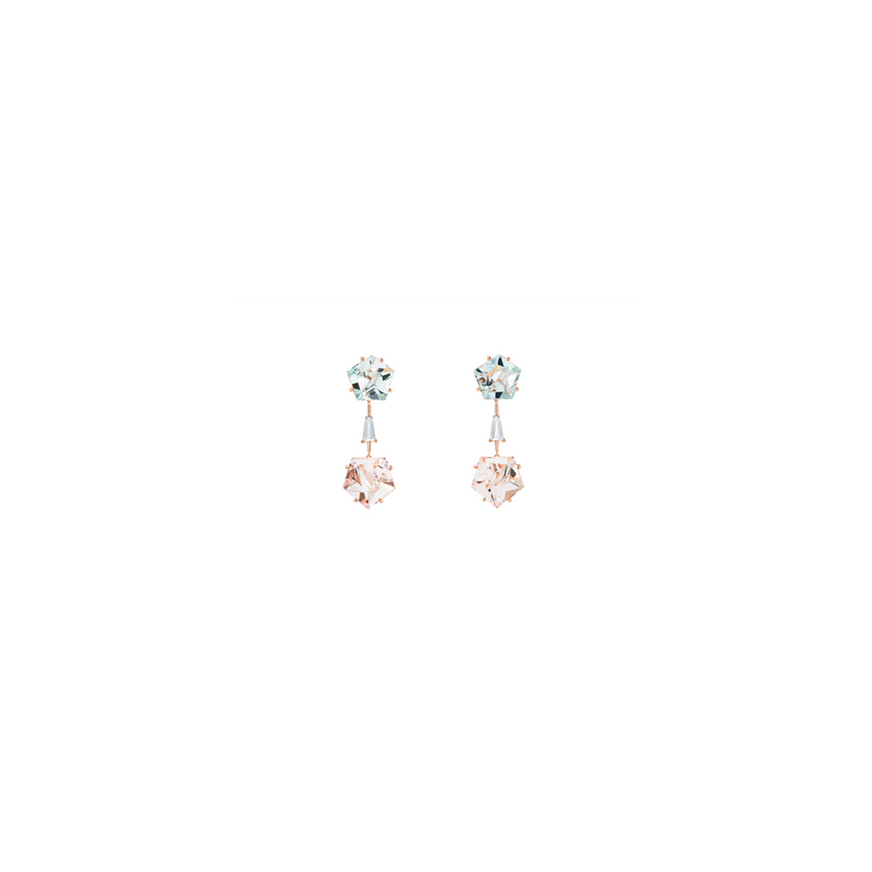 KLAR drop earrings in 18k rose gold, aquamarines, diamonds and morganites