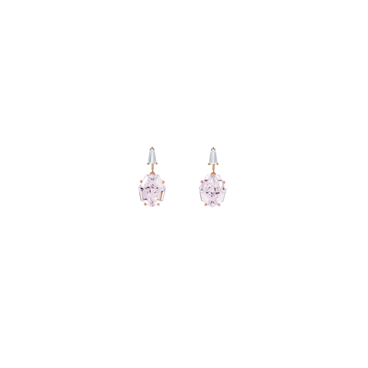 KLAR drop earrings in 18k yellow gold, diamonds and morganites