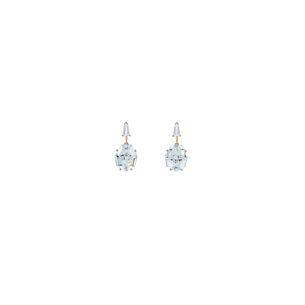 KLAR drop earrings in 18k yellow gold, diamonds and aquamarines