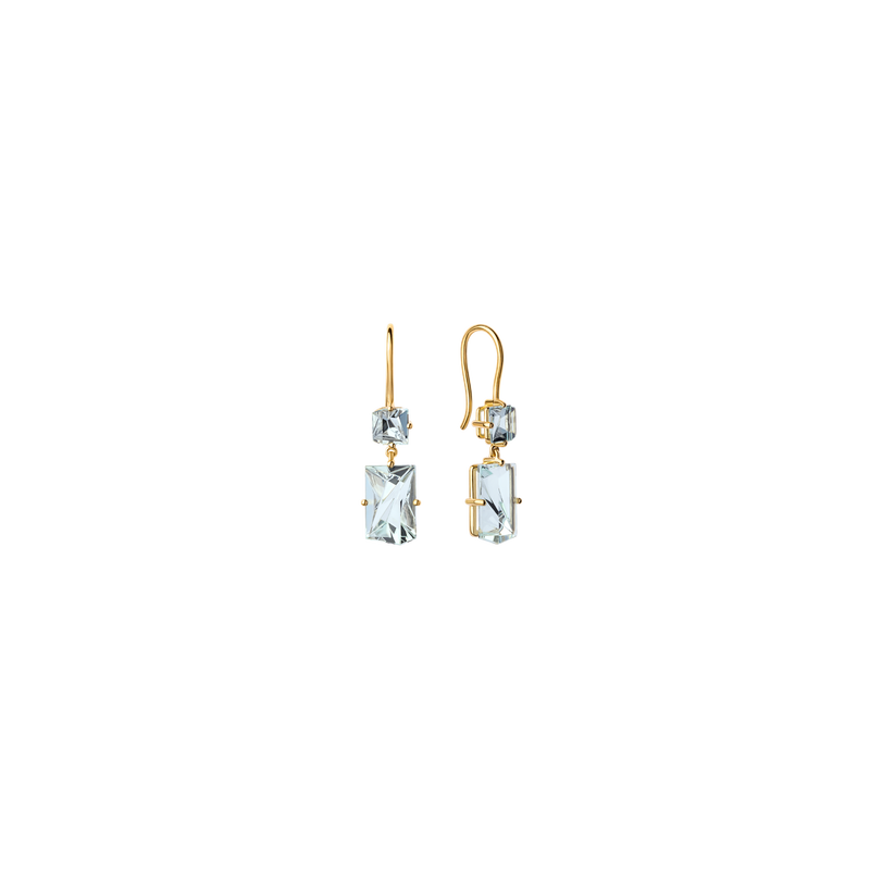 KLAR hook earrings in 18k yellow gold, aquamarines