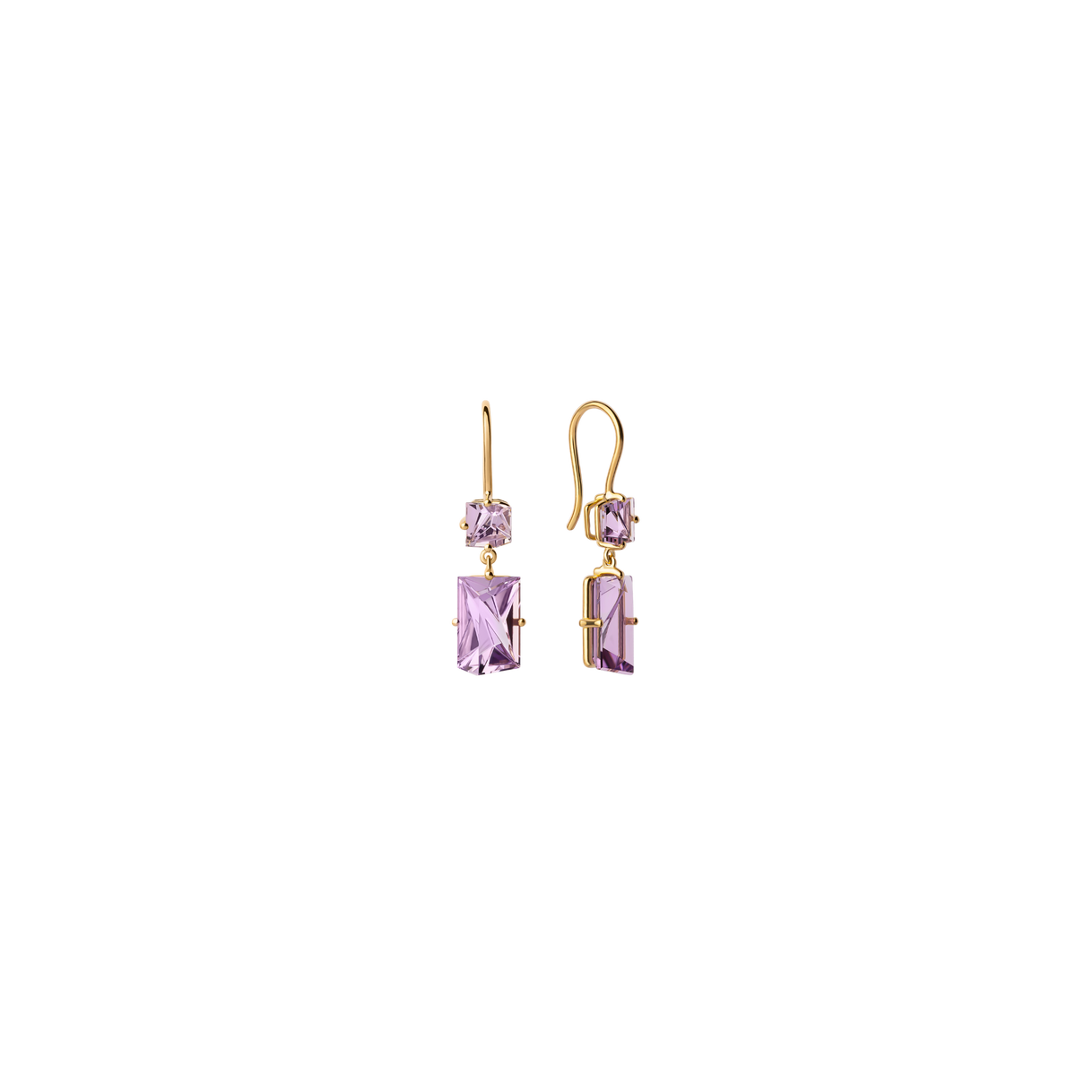 KLAR hook earrings in 18k yellow gold, amethysts