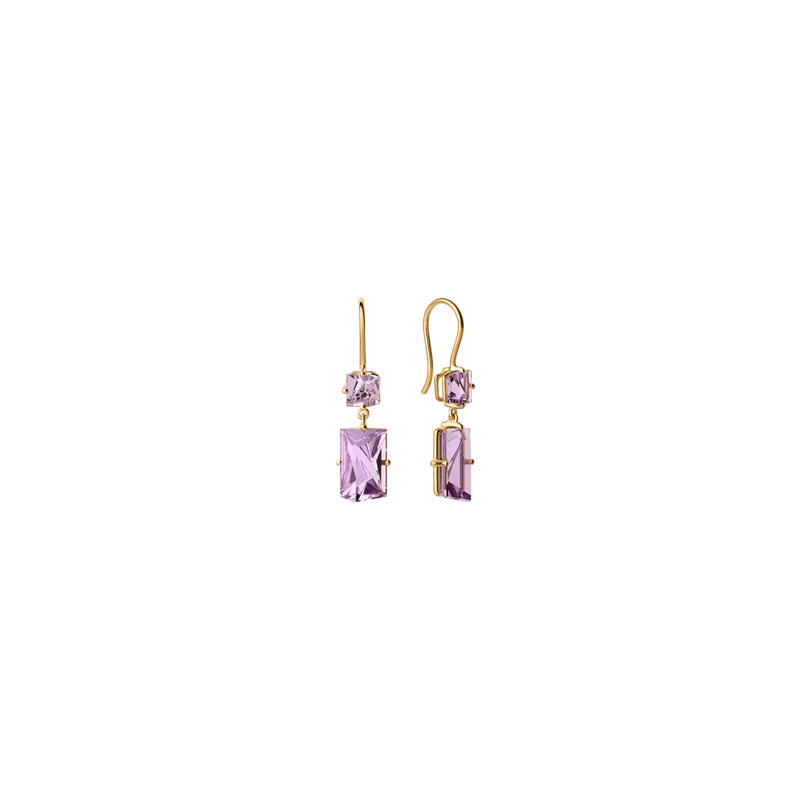 KLAR hook earrings in 18k yellow gold, amethysts
