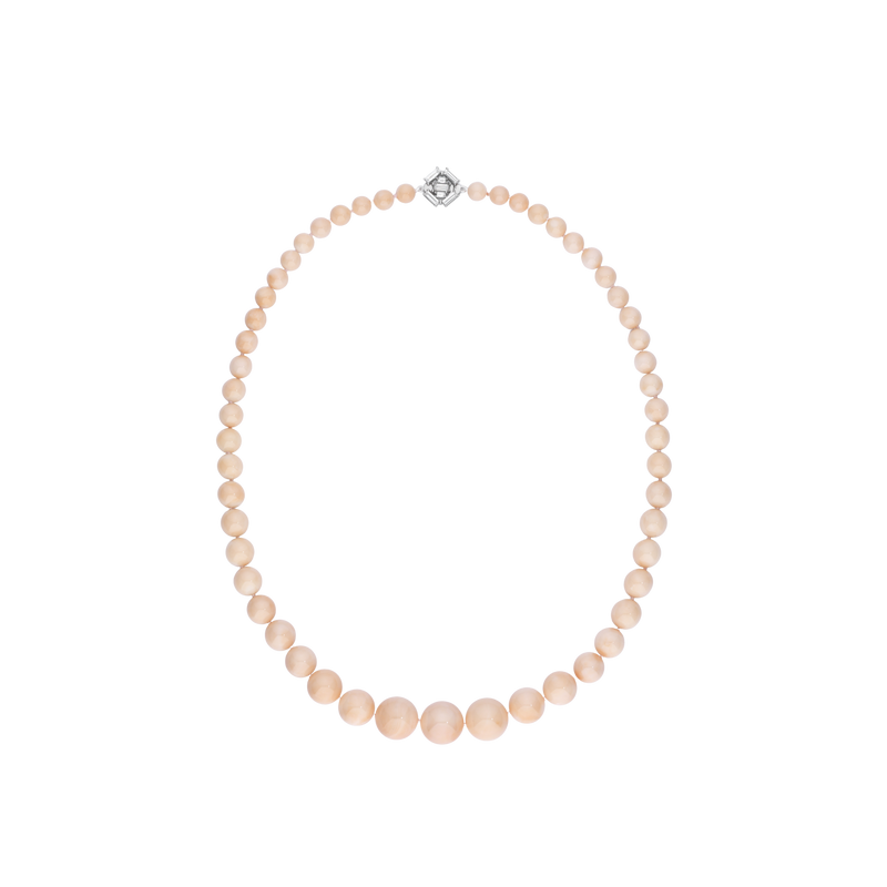 CLEAR PINK necklace in 950 platinum, Pink pacific coral and diamonds