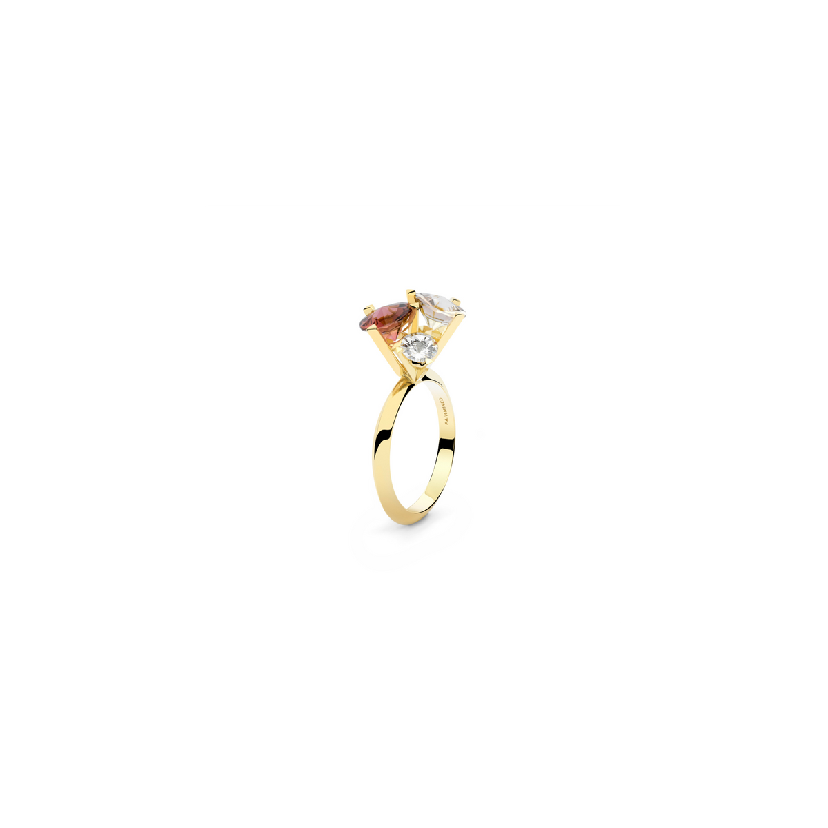 THIRD SPIRIT ring in 18k yellow gold, morganite, tourmaline and diamond
