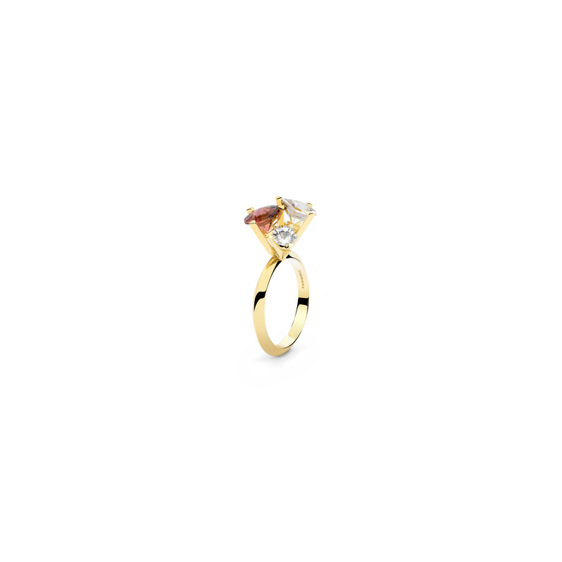 THIRD SPIRIT ring in 18k yellow gold, morganite, tourmaline and diamond