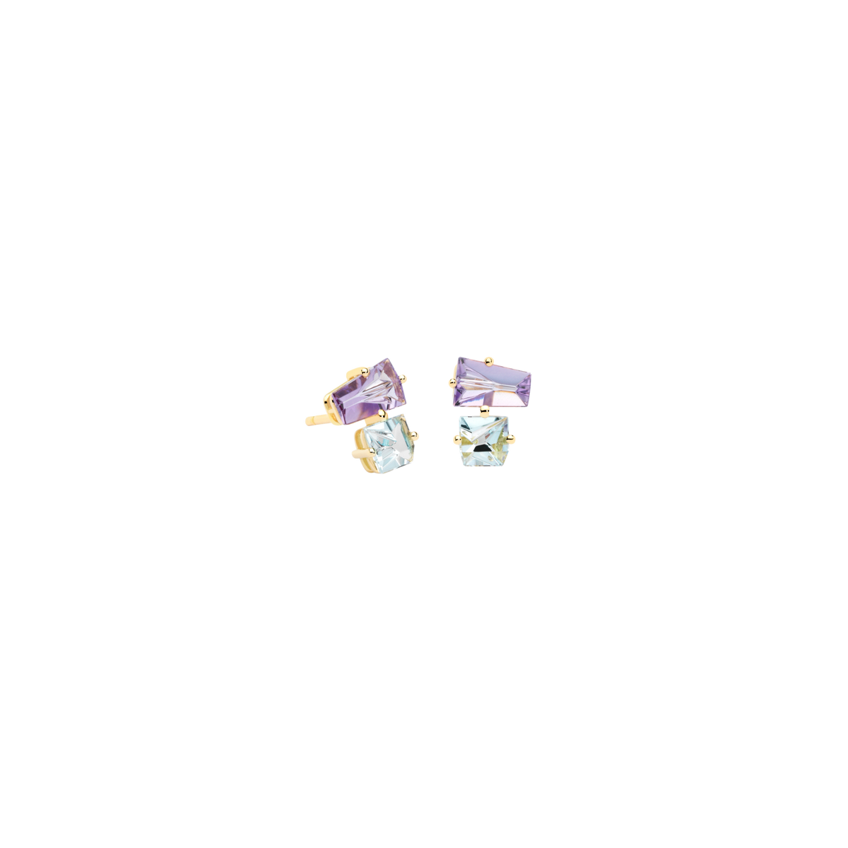 KLAR cluster earrings in 18k yellow gold, amethysts and aquamarins