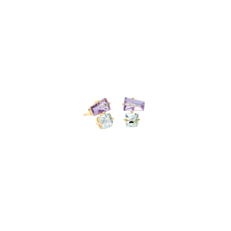 KLAR cluster earrings in 18k yellow gold, amethysts and aquamarins