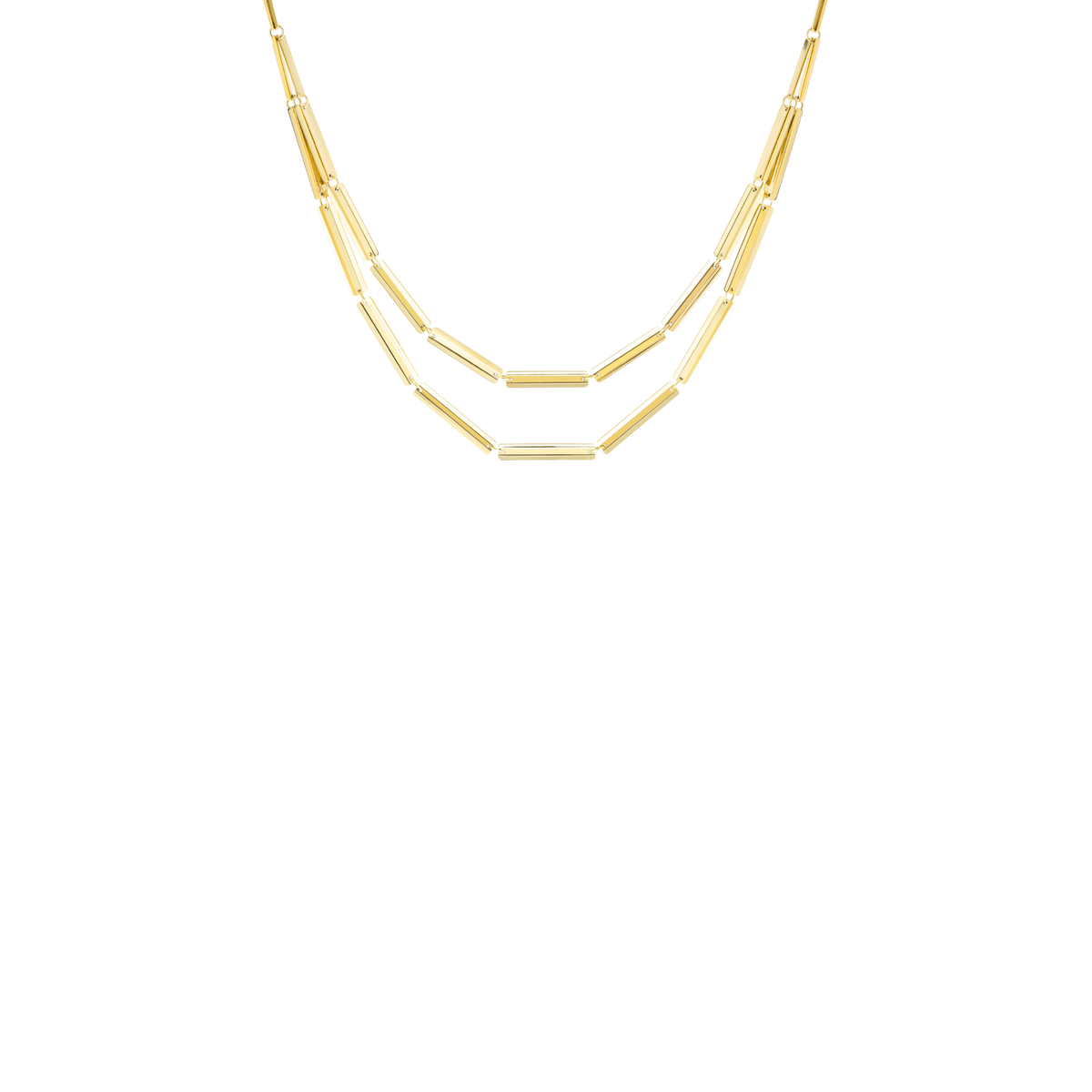 VIA necklace in 18k yellow gold, 45 cm (17.7 in), two strands rectangle shape