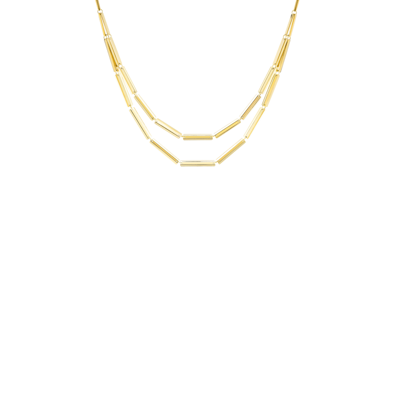 VIA necklace in 18k yellow gold, 45 cm (17.7 in), two strands rectangle shape