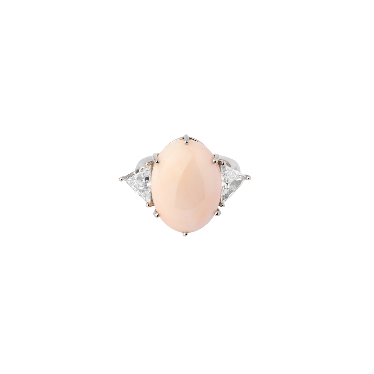 CLEAR PINK ring in 950 platinum, Pink pacific coral and diamonds