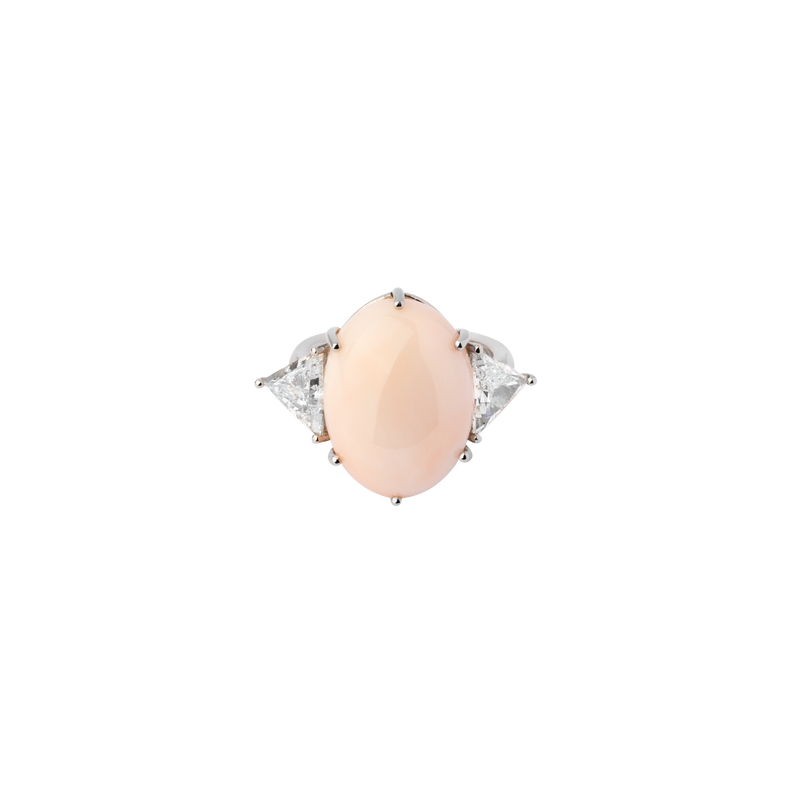 CLEAR PINK ring in 950 platinum, Pink pacific coral and diamonds