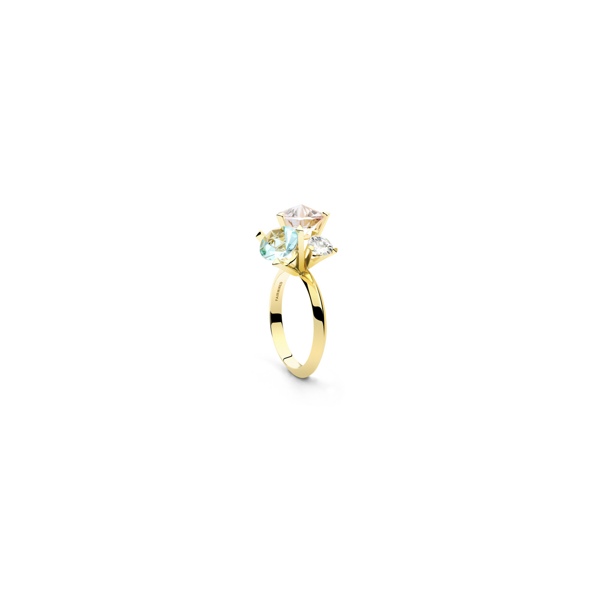 THIRD SPIRIT ring in 18k yellow gold, morganite, aquamarine and diamond