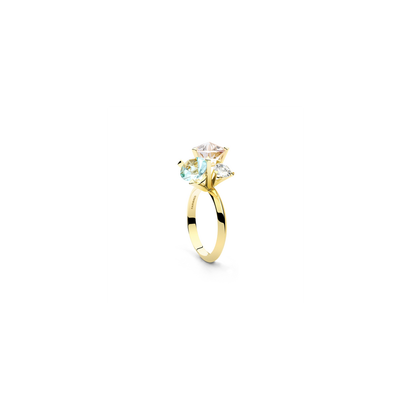 THIRD SPIRIT ring in 18k yellow gold, morganite, aquamarine and diamond