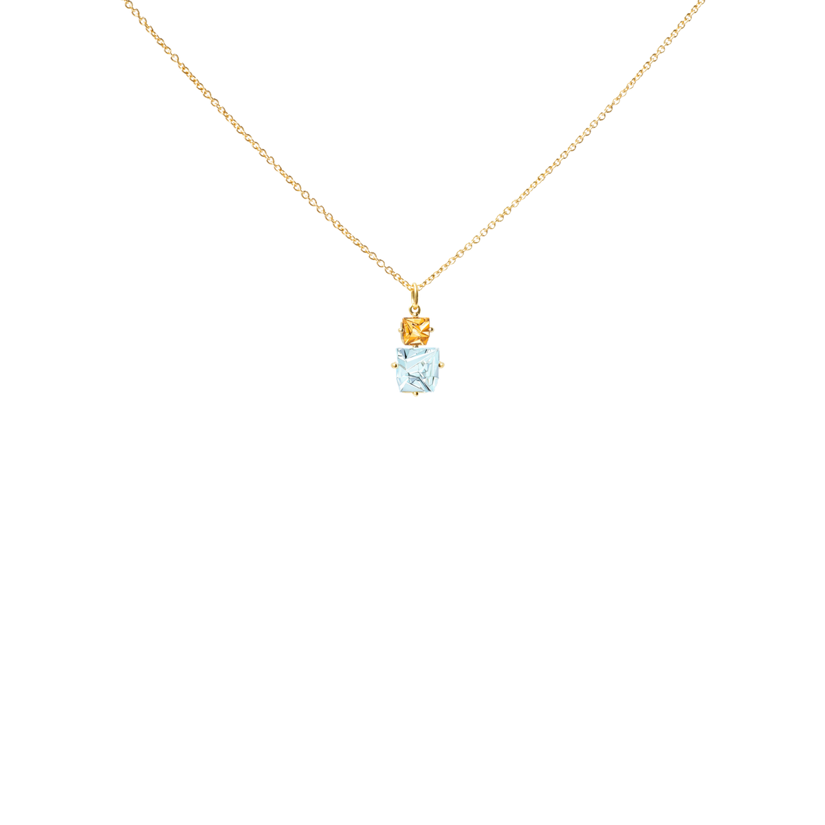 KLAR pendant in 18k yellow gold, citrine and aquamarin