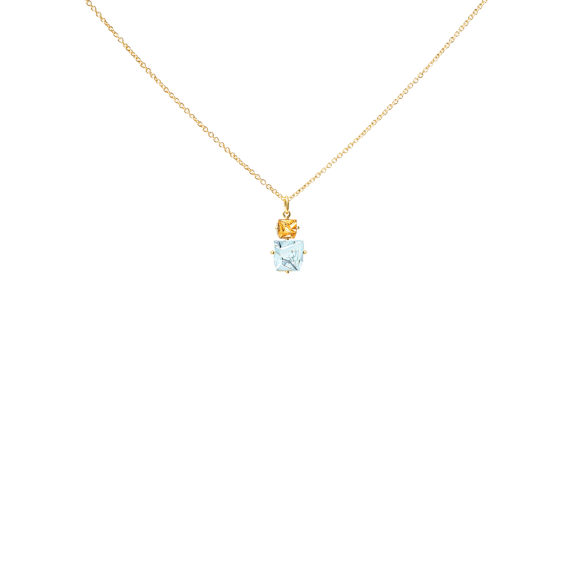 KLAR pendant in 18k yellow gold, citrine and aquamarin
