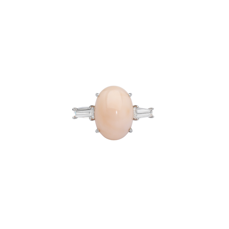 CLEAR PINK ring in 950 platinum, Pink pacific coral and diamonds