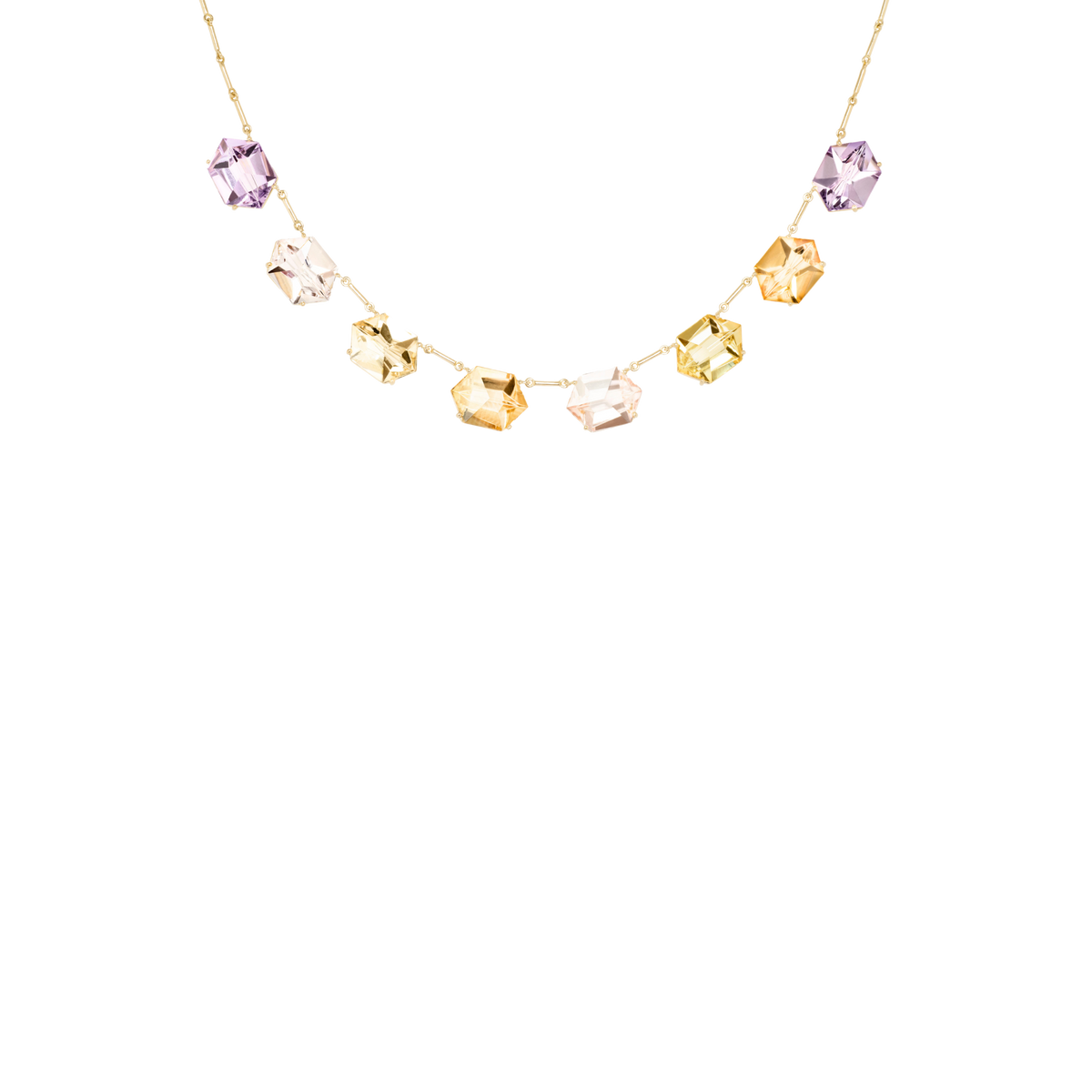 KLAR necklace in 18k yellow gold, amethysts, morganites, golden beryls and citrines