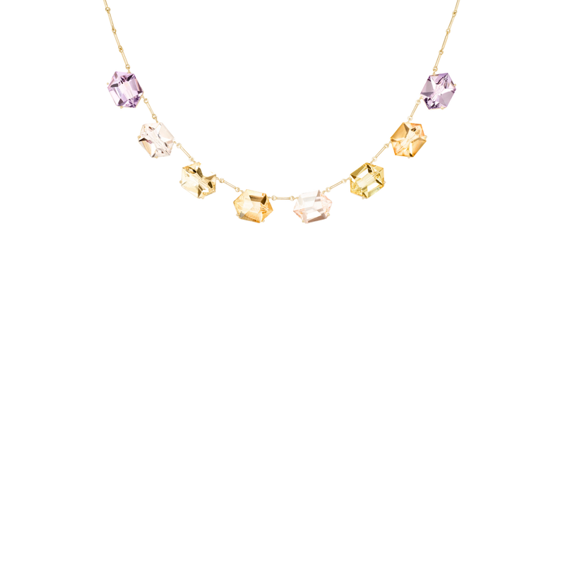 KLAR necklace in 18k yellow gold, amethysts, morganites, golden beryls and citrines