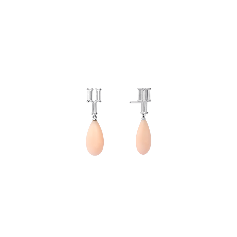 CLEAR PINK earrings in 950 platinum, Pink pacific coral and diamonds