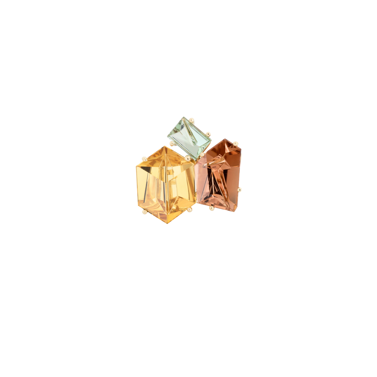 KLAR OOAK ring in 18k yellow gold, golden beryl, tourmaline and aquamarine