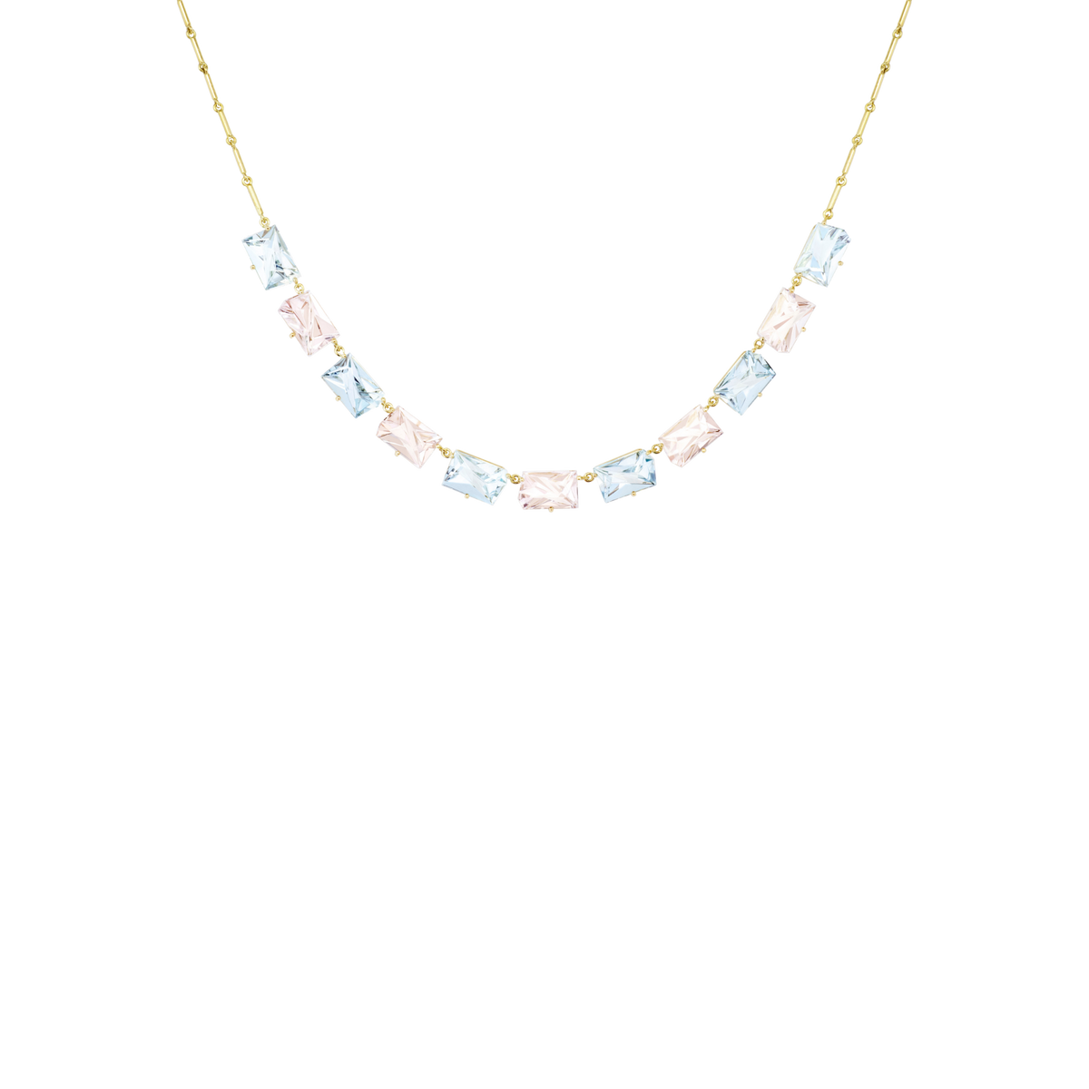 KLAR necklace in 18k yellow gold, aquamarines and morganites