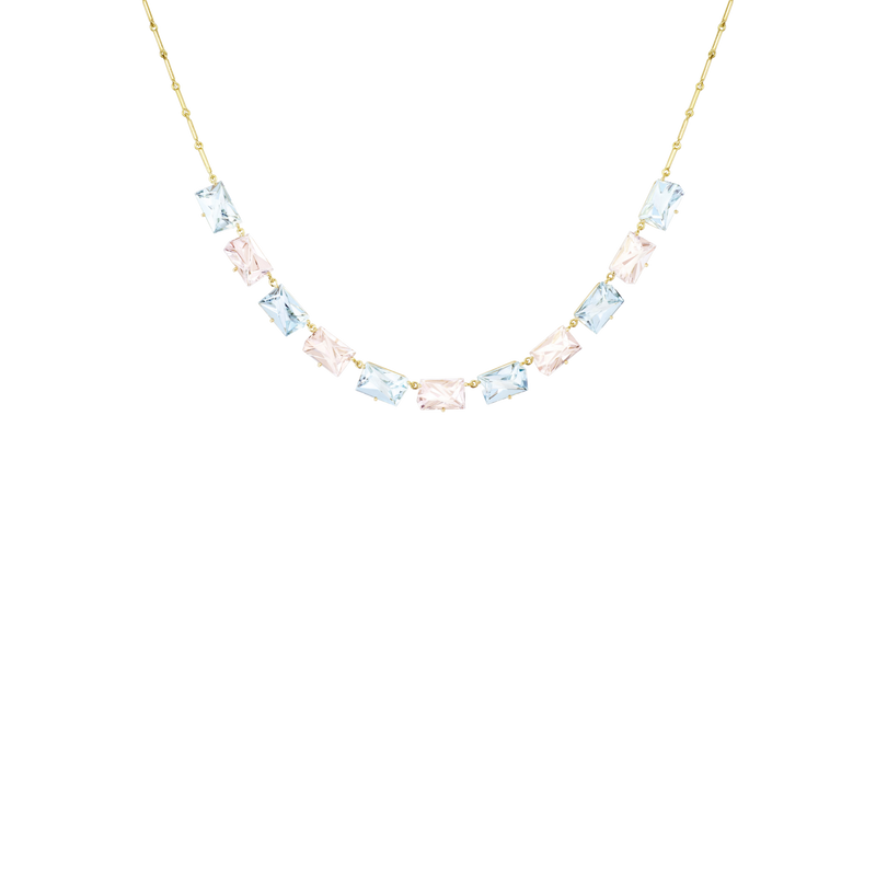 KLAR necklace in 18k yellow gold, aquamarines and morganites