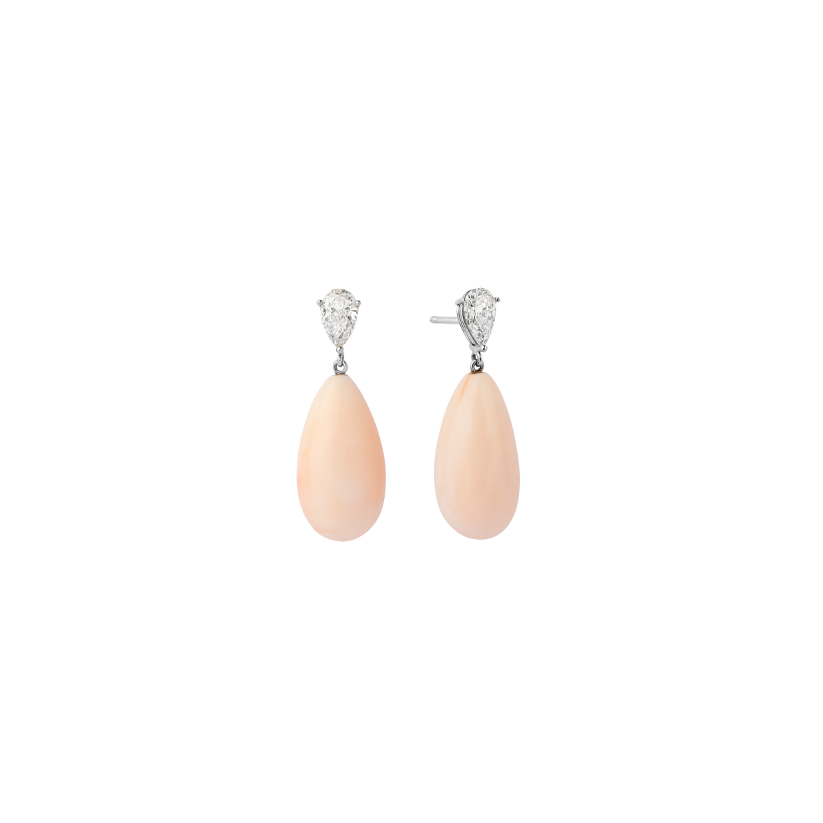CLEAR PINK earrings in 950 platinum, Pink pacific coral and diamonds