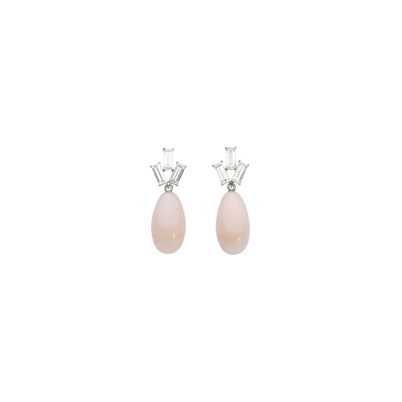 CLEAR PINK earrings in 950 platinum, Pink pacific coral and diamonds