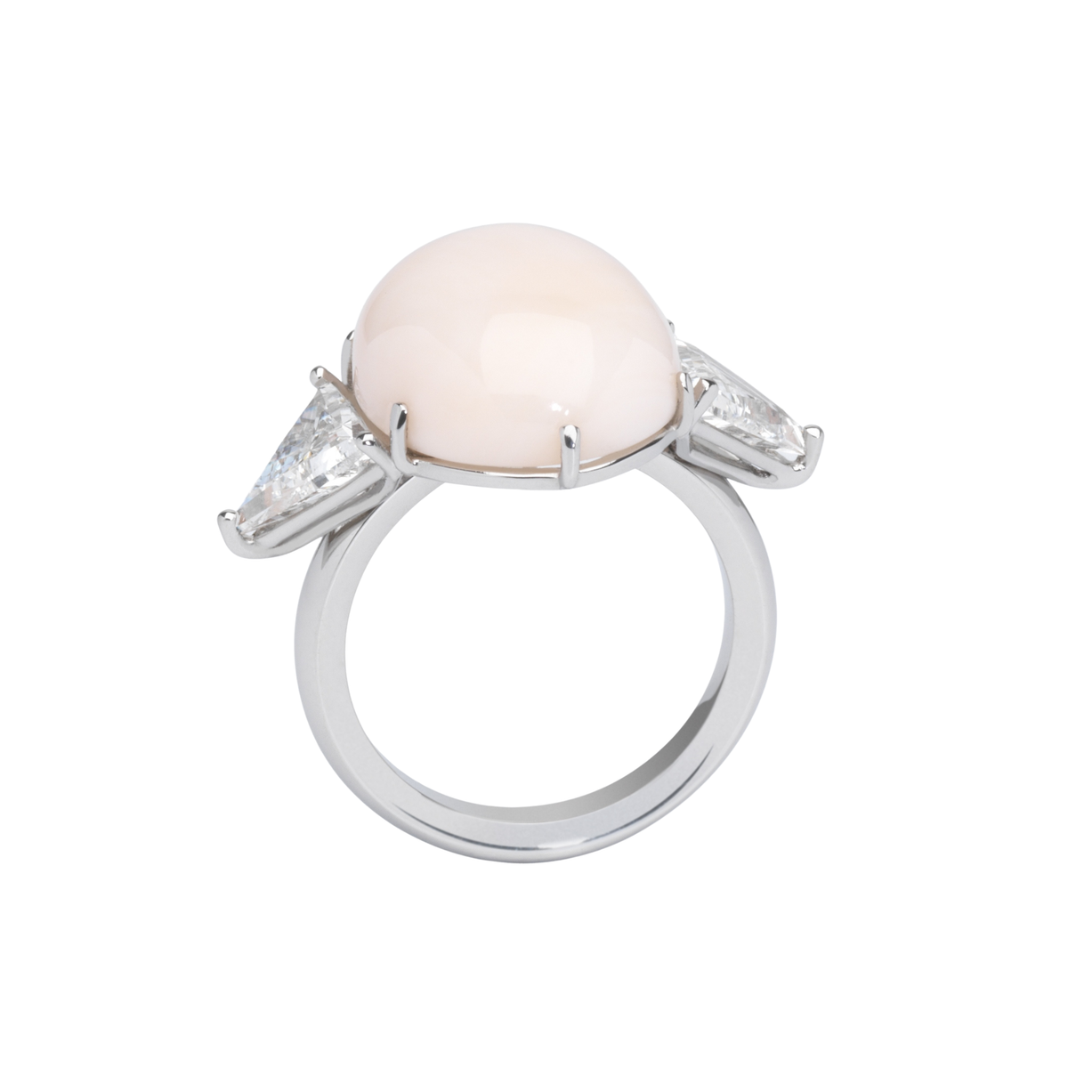 CLEAR PINK ring in 950 platinum, Pink pacific coral and diamonds