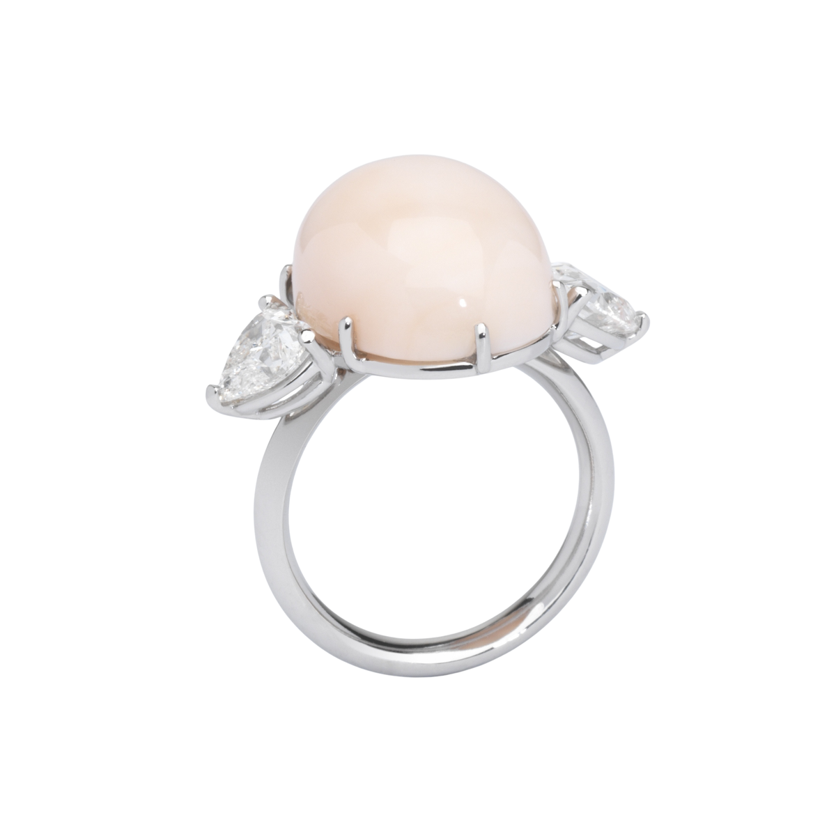 CLEAR PINK ring in 950 platinum, Pink pacific coral and diamonds