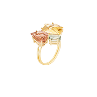KLAR OOAK ring in 18k yellow gold, golden beryl, tourmaline and aquamarine