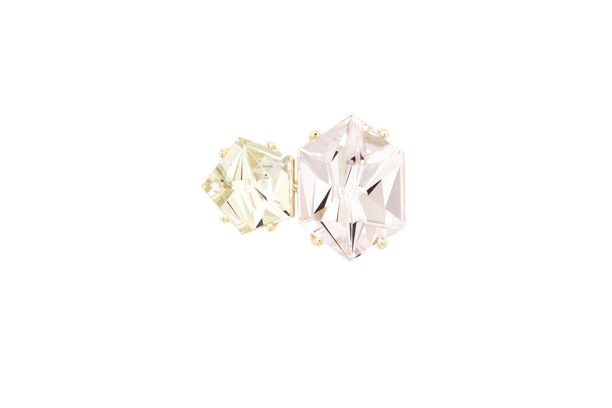 KLAR ring in 18k yellow gold, golden beryl and morganite